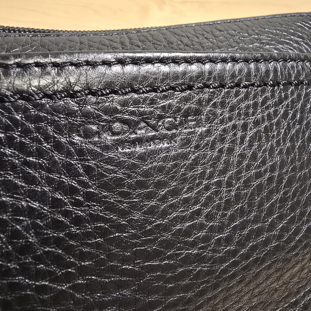 COACH Black Soft Pebbled Leather Wrist Strap Pouch Wristlet - Picture 6 of 11
